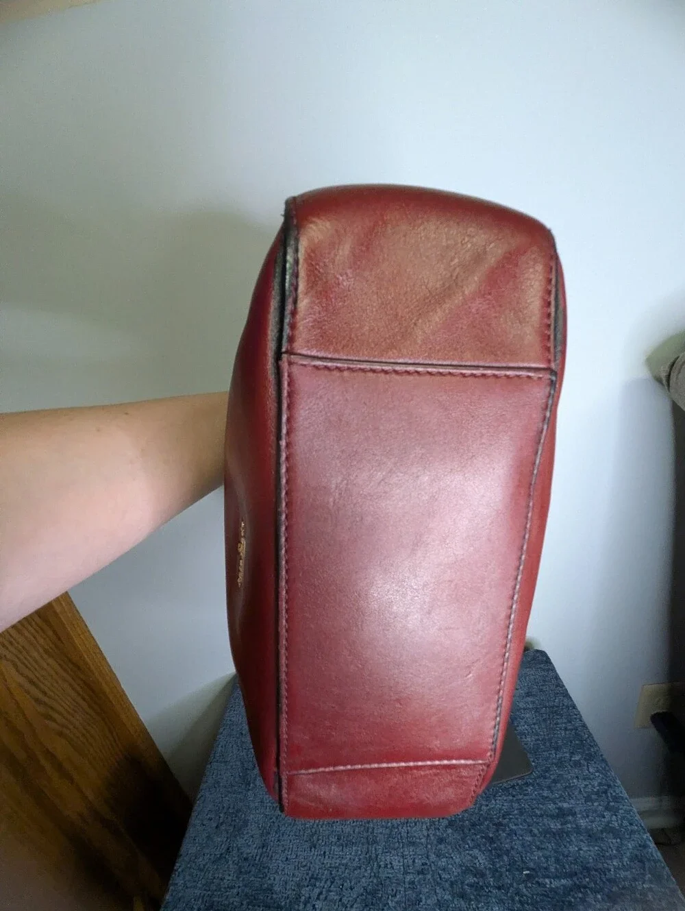 Kate Spade Deep Red Leather Hobo Bag with Gold Chain